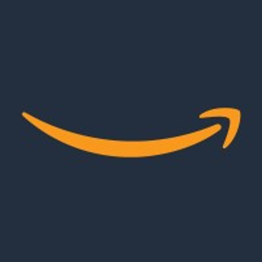 Amazons iconic logo featuring arrow encompassing words Amazon in blue and yellow colors