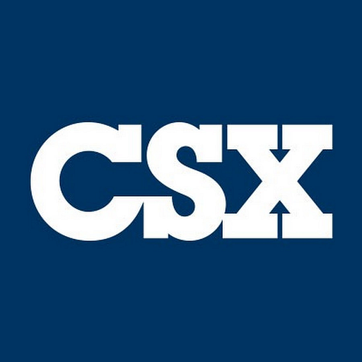 The CSX Corporation logo is prominently displayed in a dark blue background The logo features stylized text representing the