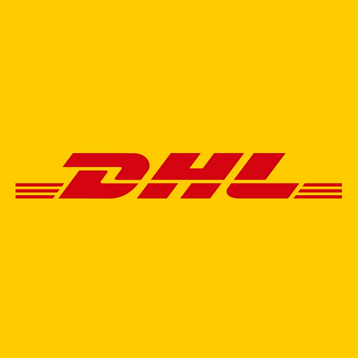 The DHL group logo features the companys iconic red and white color scheme with the text DHL in bold black font