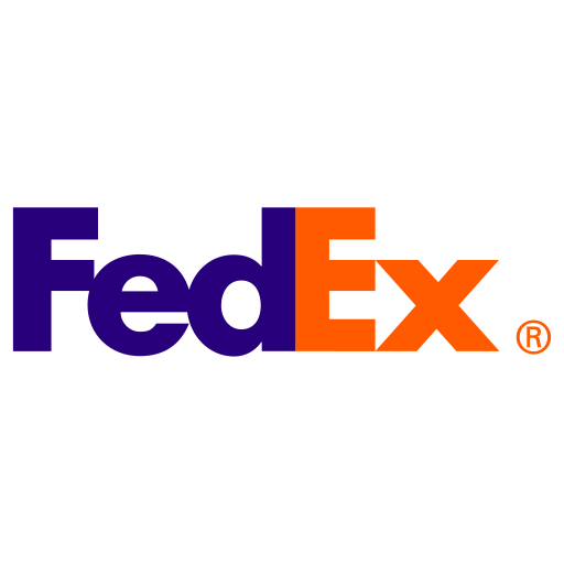 FedEx logo prominently displayed in bold red and orange colors representing the global logistics companys brand identity