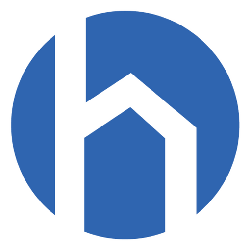 A stylized blue logo featuring a building icon representing Homespun Global LLCs brand identity