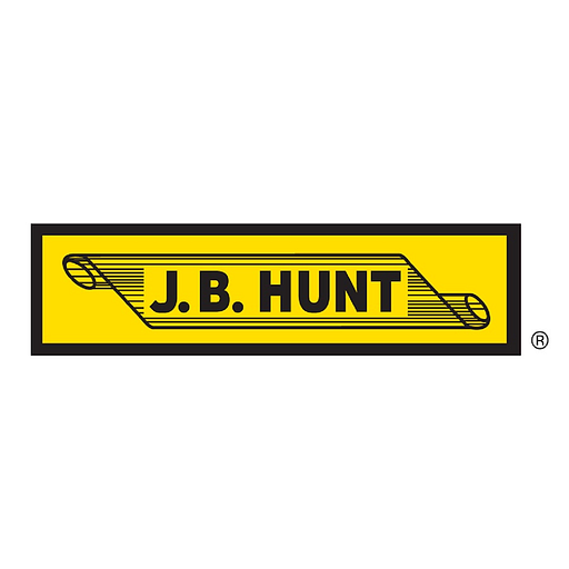 J B Hunt transport services logo featuring a stylized freight train with a prominent blue and yellow color scheme