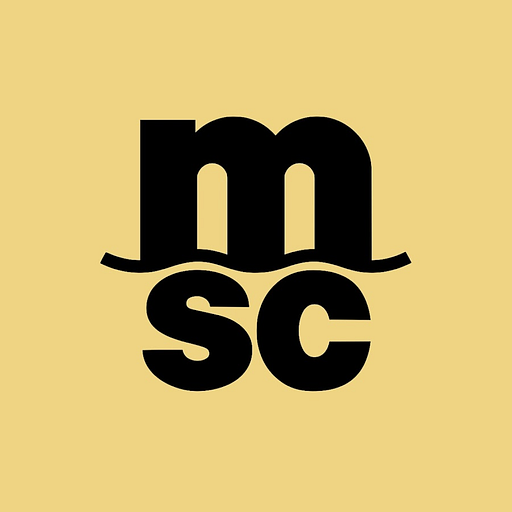 The Mediterranean Shipping Company logo features a stylized anchor design in black against a white background