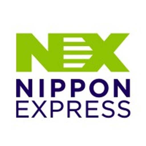 Nippon Express logo depicting the companys emblem featuring a stylized white crane against a red background