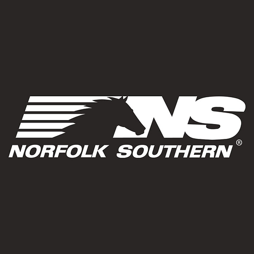 Norfolk Southern logo featuring a stylized black and grey train silhouette on a white background