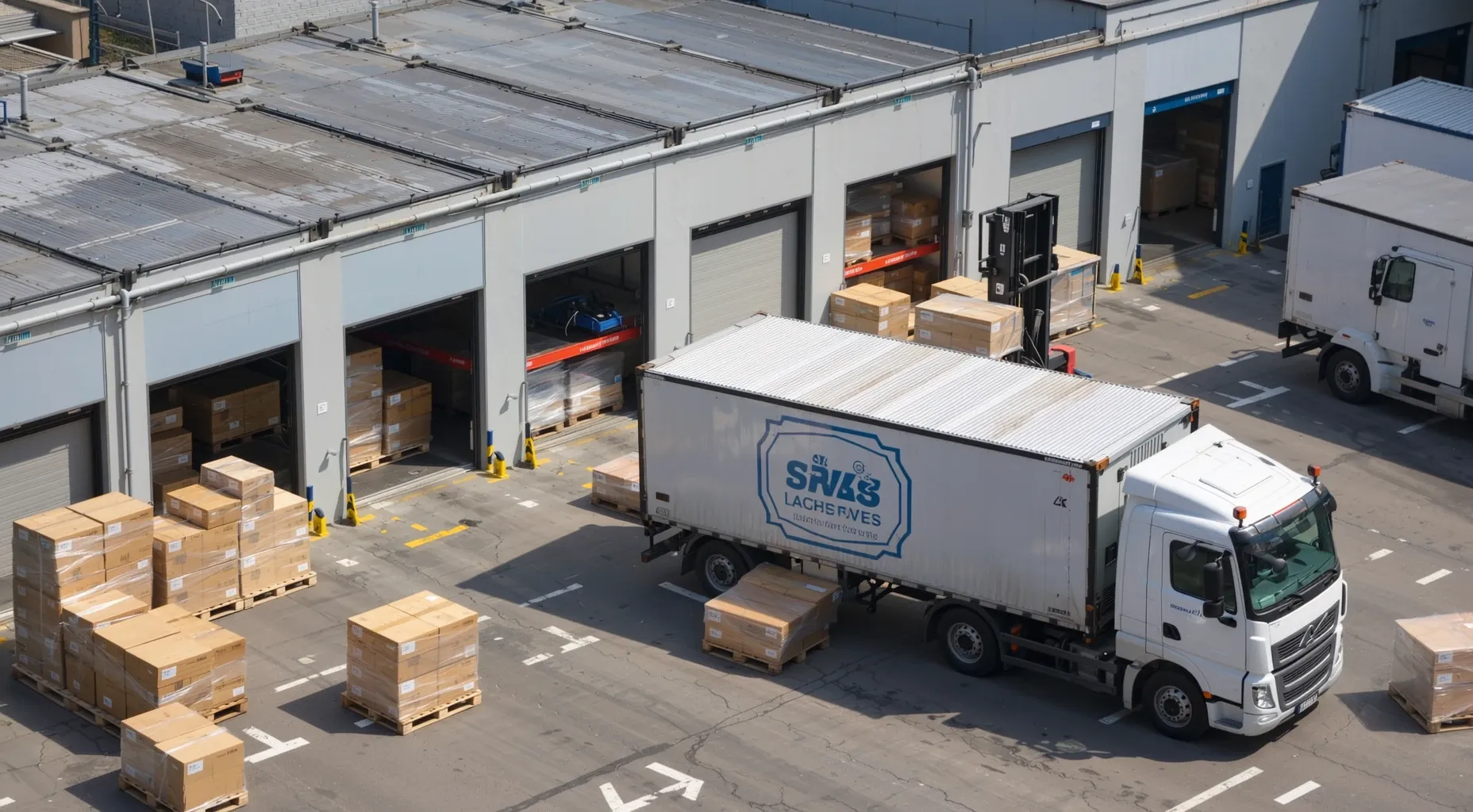 Forklift delivering boxes to warehouse