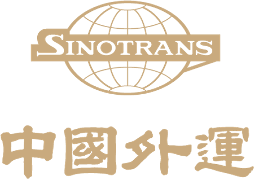 The Sinotrans logo depicts the companys emblem featuring stylized Chinese characters and a prominent red shield representing