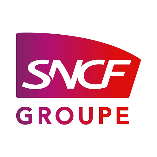 The SNCF Group logo is prominently displayed featuring a stylized blue and white shield shape representing the companys