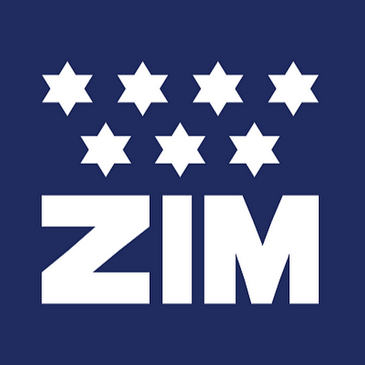 様式化された錨と太字のフォントで「Zim Integrated Shipping Services」という言葉を特徴とする、白い船積みロゴ